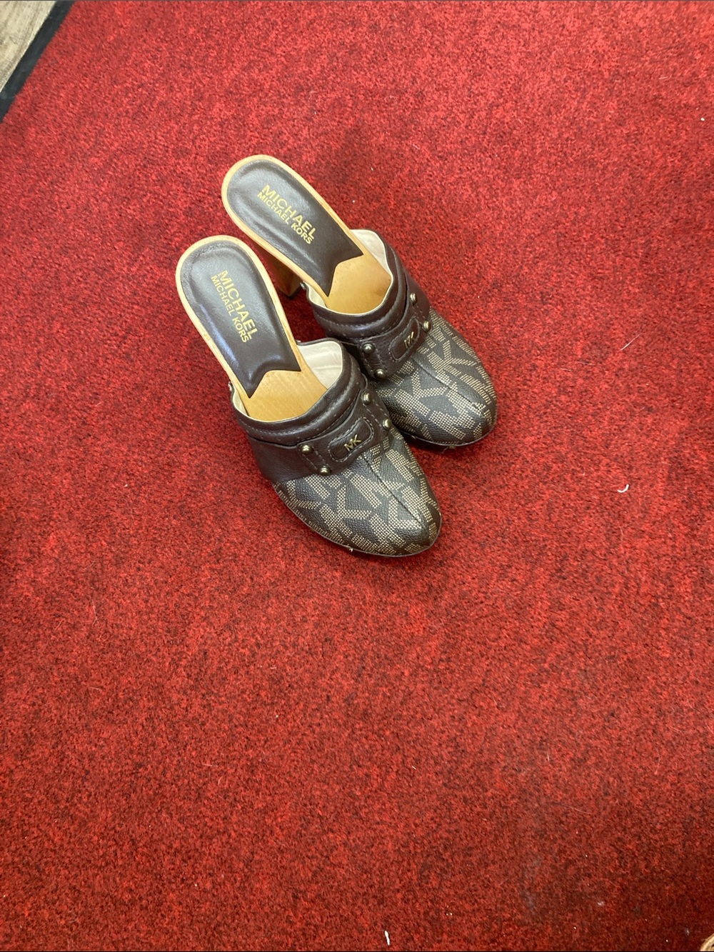 Michael Kors Brown Monogram Clog Mules